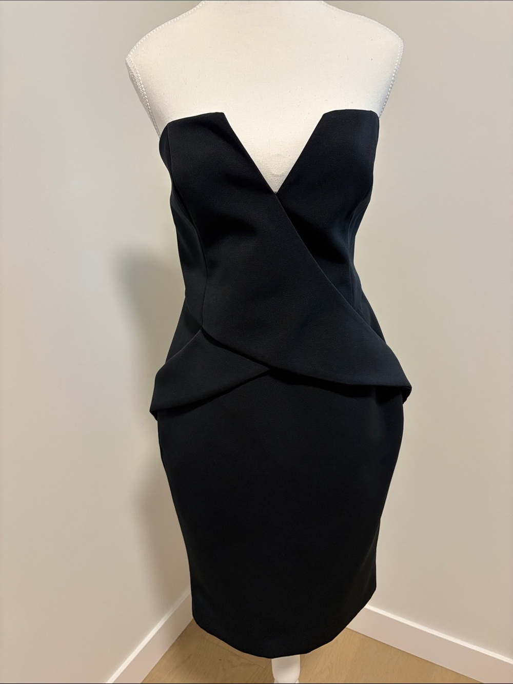 Strapless Black Peplum Cocktail Dress